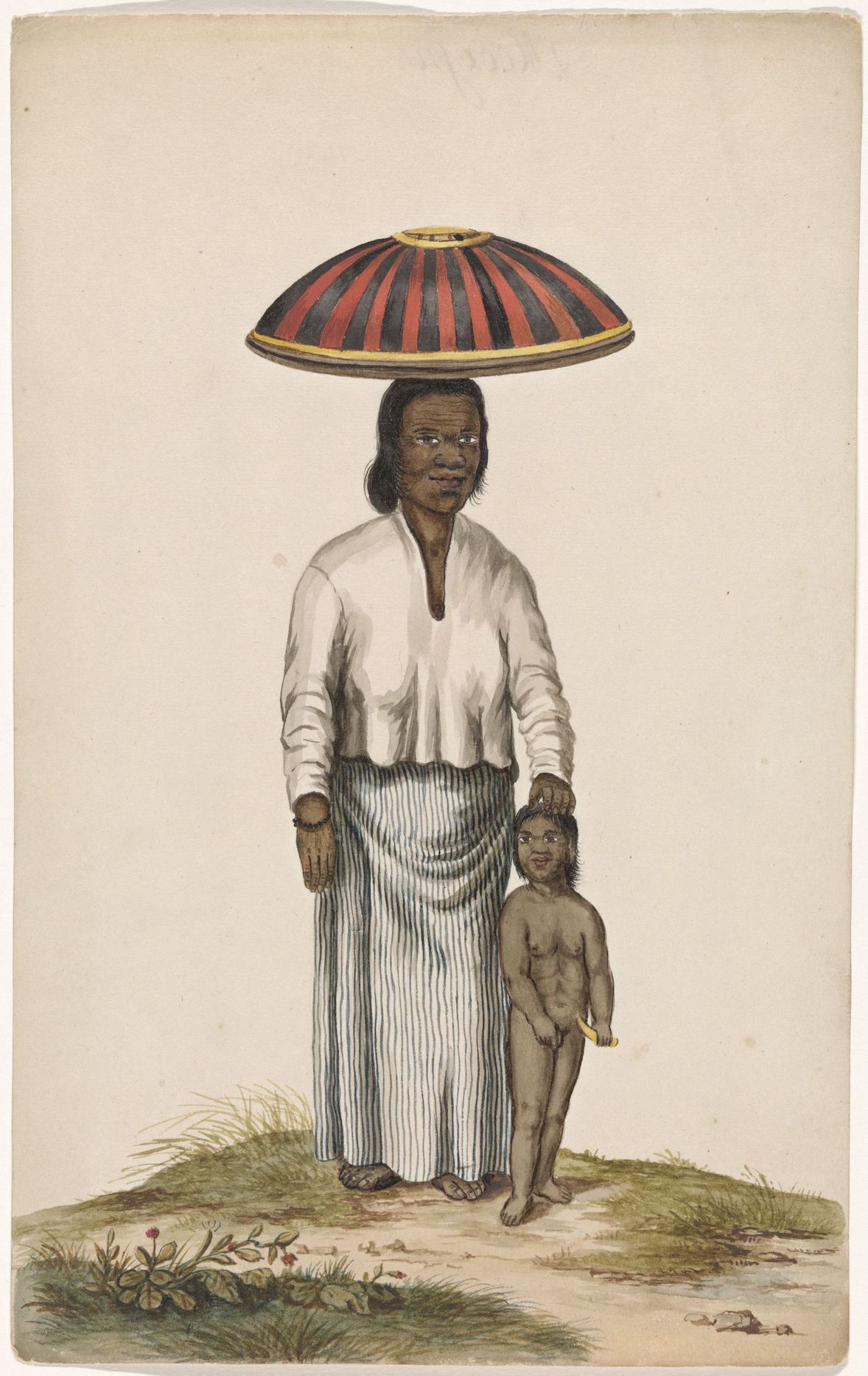 Woman with spice lid and child