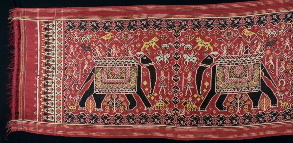 Ceremonial patolu cloth with Elephants and Lions
