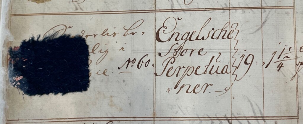 Sample of an English Perpetuaan in a Danish Swatch Book from 1727