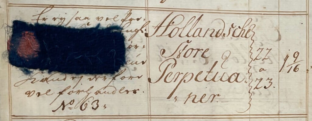 Sample of a Dutch (Hollandsche) Perpetuaan in a Danish Swatch Book from 1727